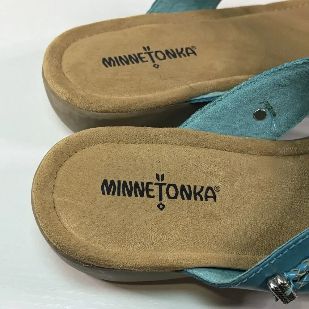 Minnetonka Silverthorne 360 Womens Turquoise Flip-Flops Sandals Beads Shoes 9